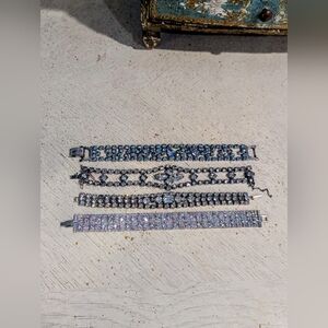 Vintage Elegant Silver and Blue Crystal Bracelet Set